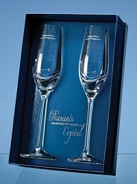 2x Diamante Crystal Champagne Flutes featuring 3 Swarovski crystals  Incl. FREE TEXT Engraving  