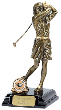 Female Golfer Swinging Golf Club Trophy Award